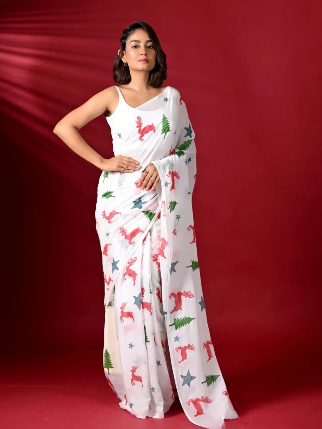 Linen Saree with Digital Print"