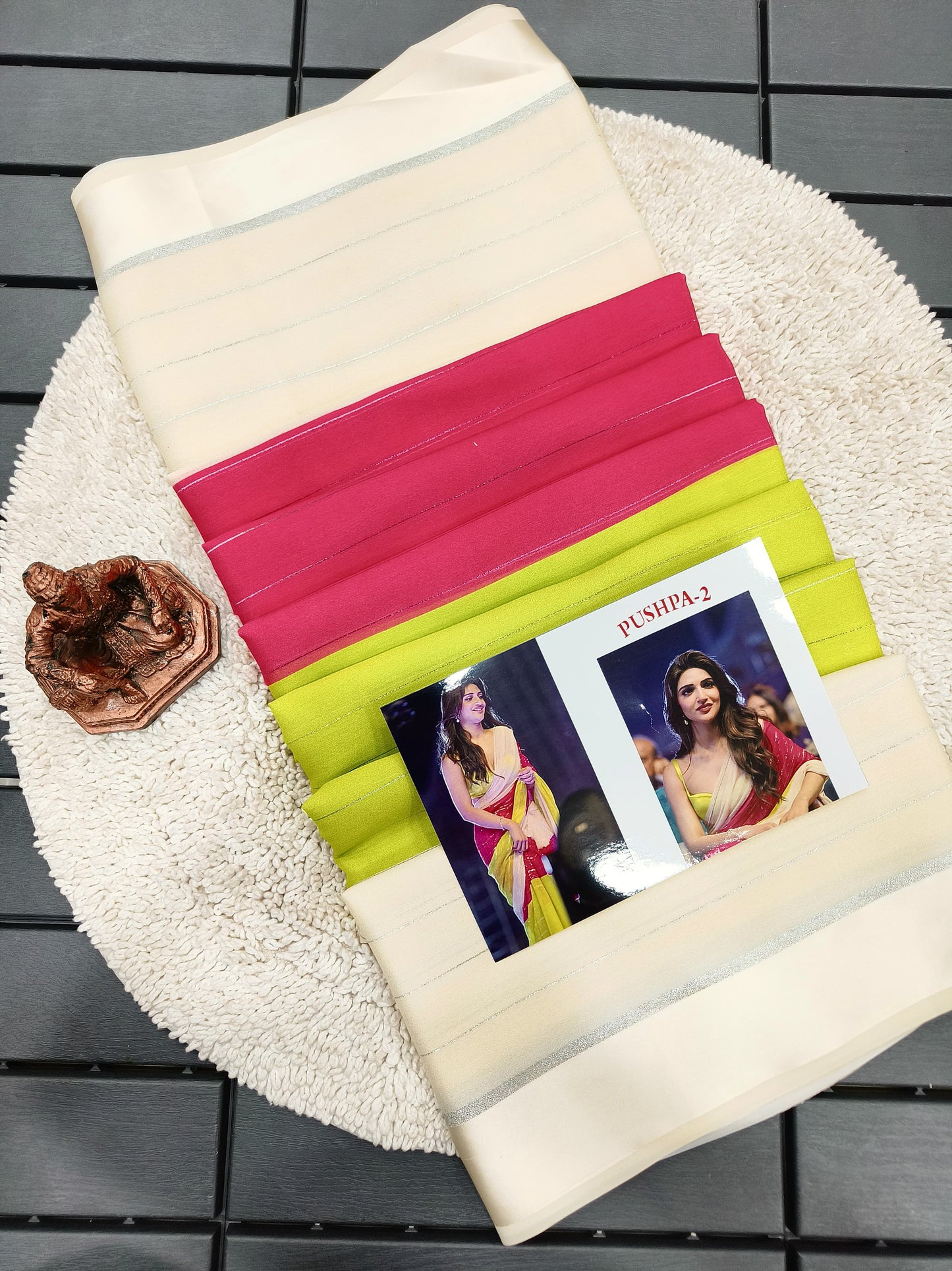 PUSHPA 2 Heavy Marshmellow Georgette Saree with Zari Weave Stripes and Digital Print