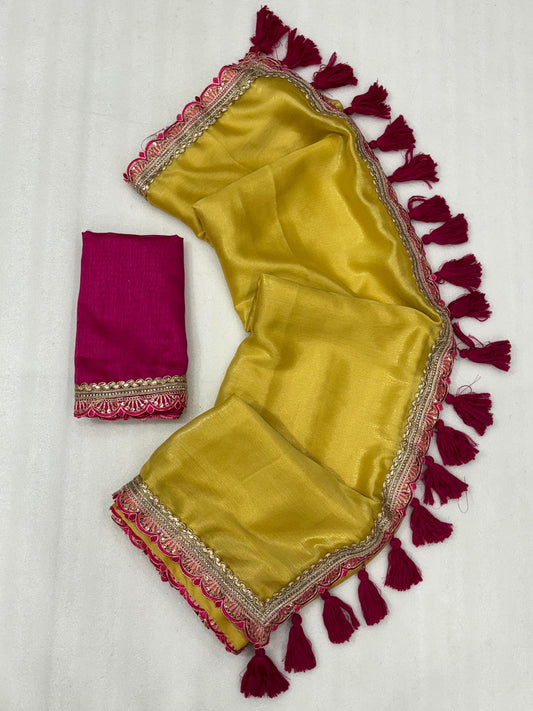 Chikorani – Shining Chiffon Saree with Fancy Lace Border